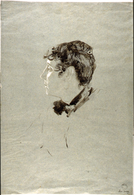 Serra Luigi-Testa di donna volta di profilo verso sinistra, con i capelli raccolti sul capo
